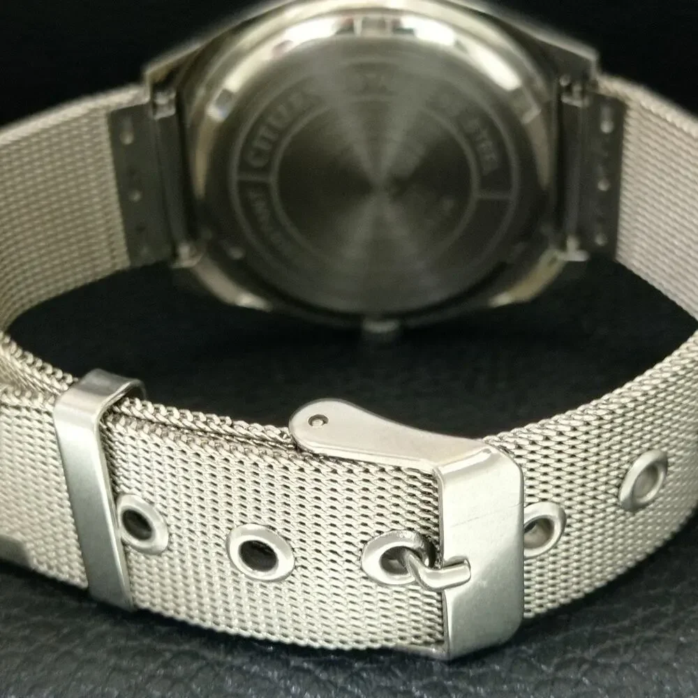 Vintage 1981 Citizen Manual Wound Mens Silver Watch & Black accents